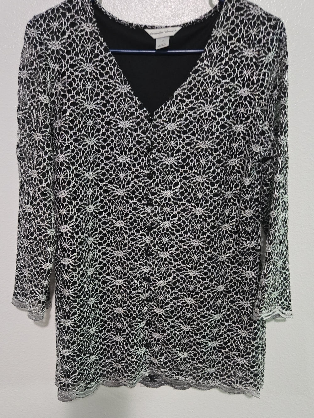 Christopher & Banks Black Top with White Lace Trim